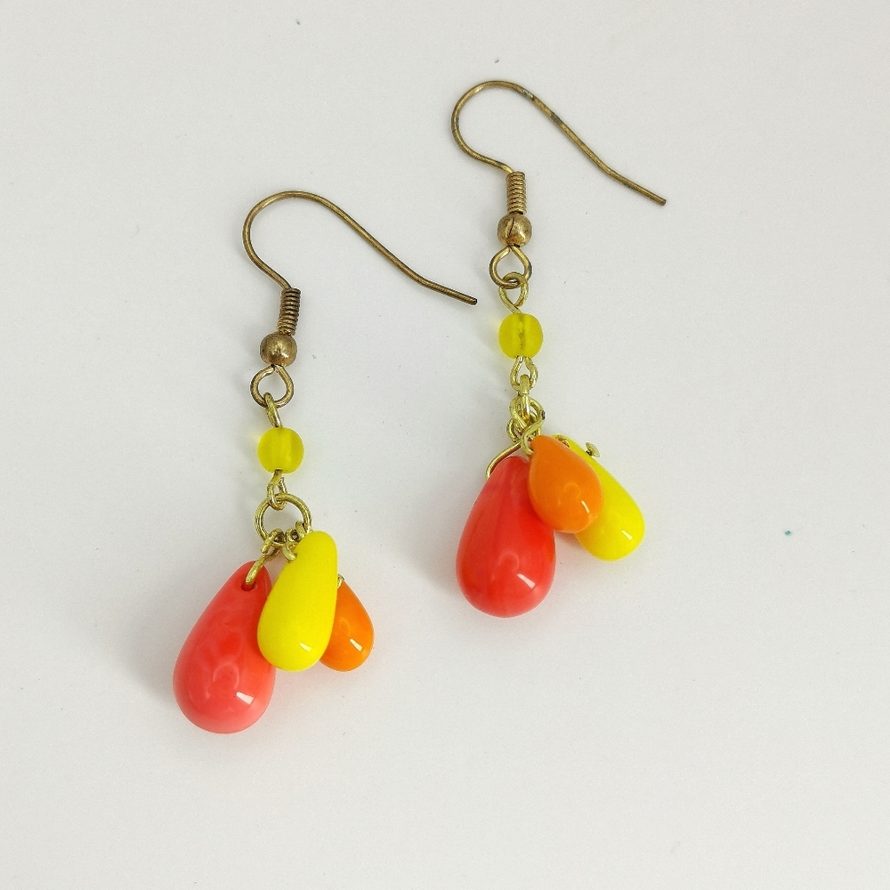 Vintage Czech handmade beaded sunny citrus Earrings
